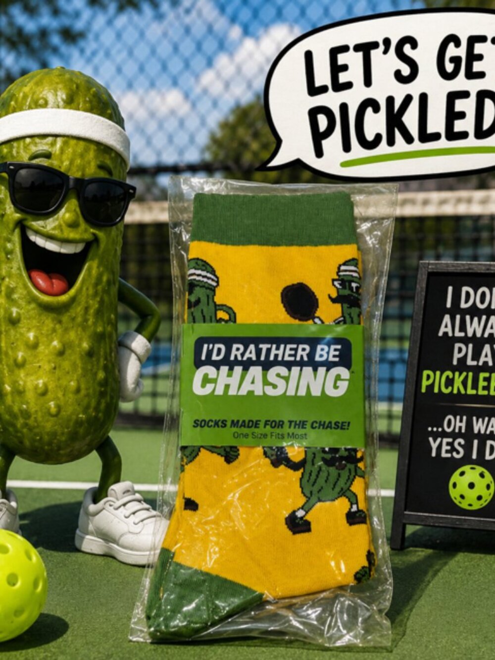 I'd Rather Be Chasing Pickleball Novelty Socks Yellow Green One Size